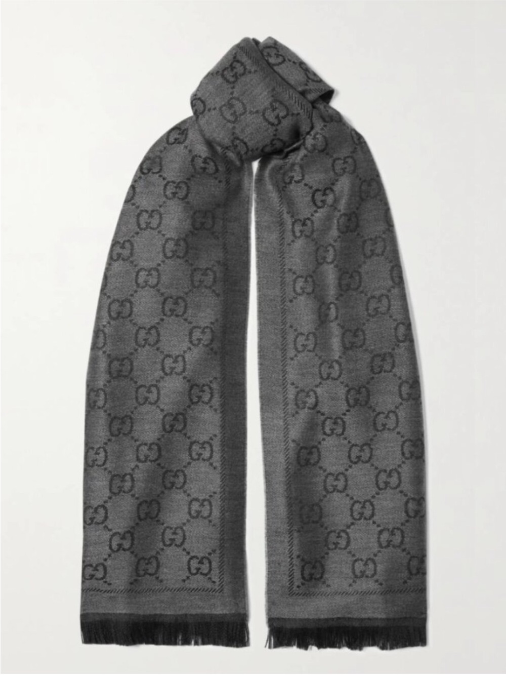 NWT GUCCI BLACK GRAY GG Jacquard Logo Scarf